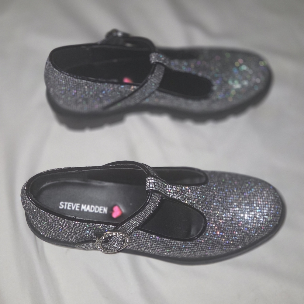 Steve Madden Kids Glitter Dress Shoes - Black and Silver